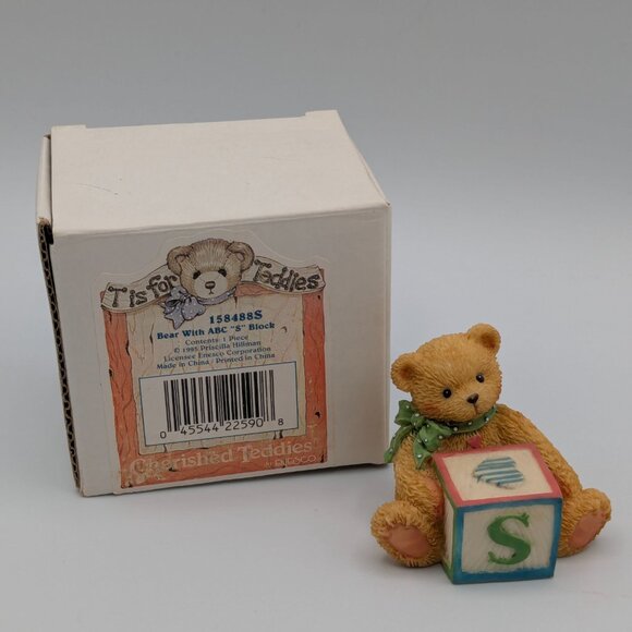 Cherished Teddies Bear with ABC "S" Block (158488S) 1995 - Picture 2 of 10